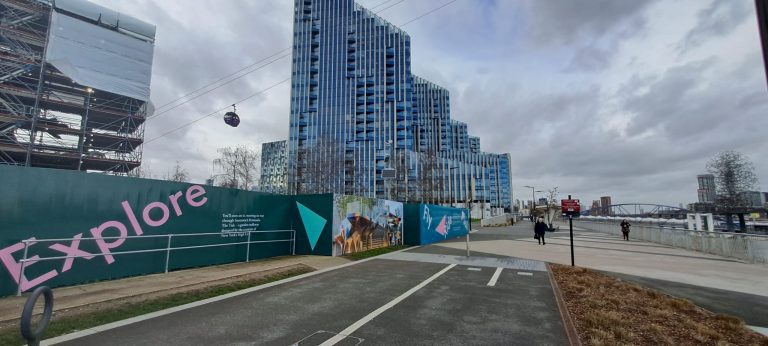 EnviroHoard protects boundary for installation of Demon by Bowl at Greenwich Peninsula