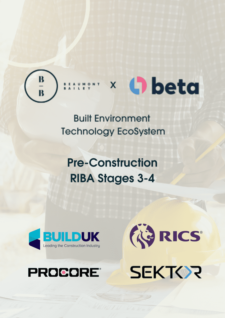 The Built Environment Technology Association (BETA) in partnership with executive search consultancy, Beaumont Bailey, recently launched its EcoSystem Map of the world’s leading technologies for the Pre-Construction stage of construction projects.
With the support of Procore, Build UK, The Royal Institute of Chartered Surveyors (RICS) and SEKTOR, BETA and Beaumont Bailey have created four distinct papers that focus on different areas of the Royal Institute of British Architects (RIBA) asset cycle. Each paper provides a thorough list of technology providers within each section of the asset cycle, a list of industry trailblazers which have been independently judged on accessibility and includes a directory of all the businesses included in the EcoSystem.
The Pre-Construction phase covers RIBA 3 (Spatial Co-ordination) and RIBA 4 (Technical Design). This report has been expanded to cover any procurement and collaboration platforms that are utilised before construction begins. This includes many of the estimating and bidding platforms, risk management and incorporates the beginning of the site data capture platforms.
George Dobbins, Founder of BETA said: “The construction sector represents one of the largest sectors globally by economic output and an area of significant opportunity for integrated technology. With numerous products and technologies available that enable sustainability targets to be achieved, improve health and safety on sites, and create more efficient processes throughout the build cycle, the BETA x Beaumont Bailey EcoSystem Map outlines the key businesses at the very forefront of construction technology. The RIBA design stages are the most widely recognised steps throughout all areas of the asset cycle. We hope these reports provide a central resource for the industry to improve the understanding, awareness and adoption of the right technologies”.
To view the second paper in the series of reports, visit the campaign landing page: https://www.beaumontbailey.com/built-environment-technology-ecosystem/
