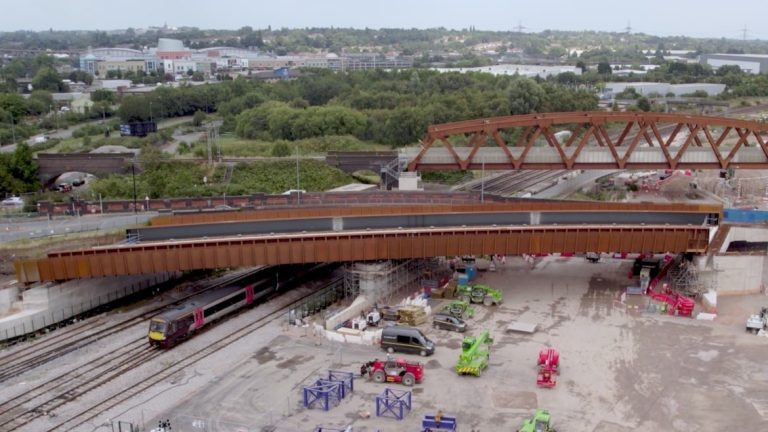 Balfour Beatty VINCI moves new 84 metre Aston Church Road bridge for HS2 into place in Birmingham