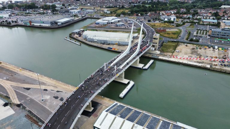 Iconic Gull Wing bridge open