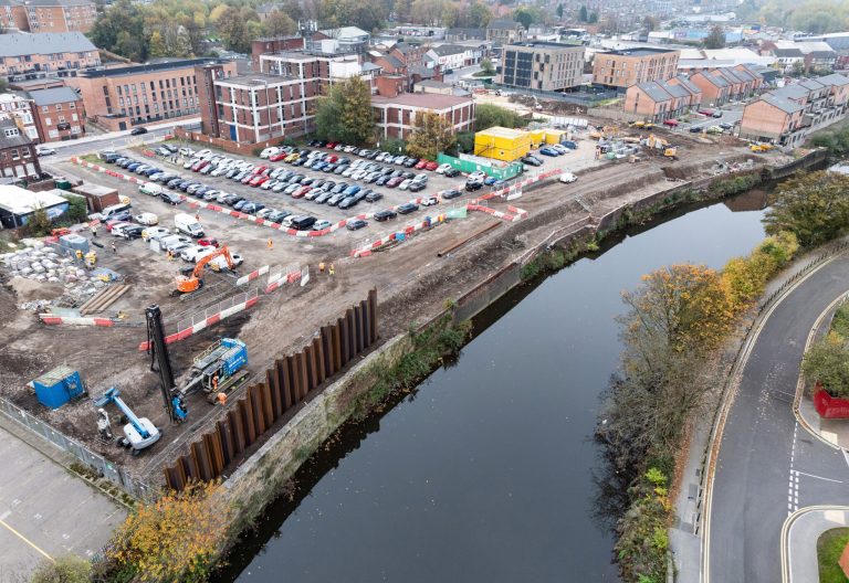 Sheet piling completed on Rotherham Riverside scheme