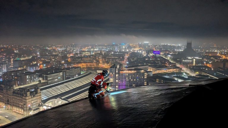 Engineers scale iconic Liverpool tower for after-dark inspections
