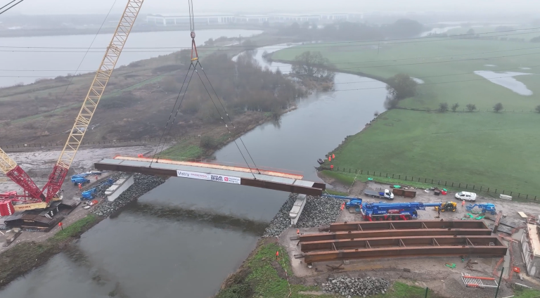 First span of new Walton-on-Trent Bridge lifted into place