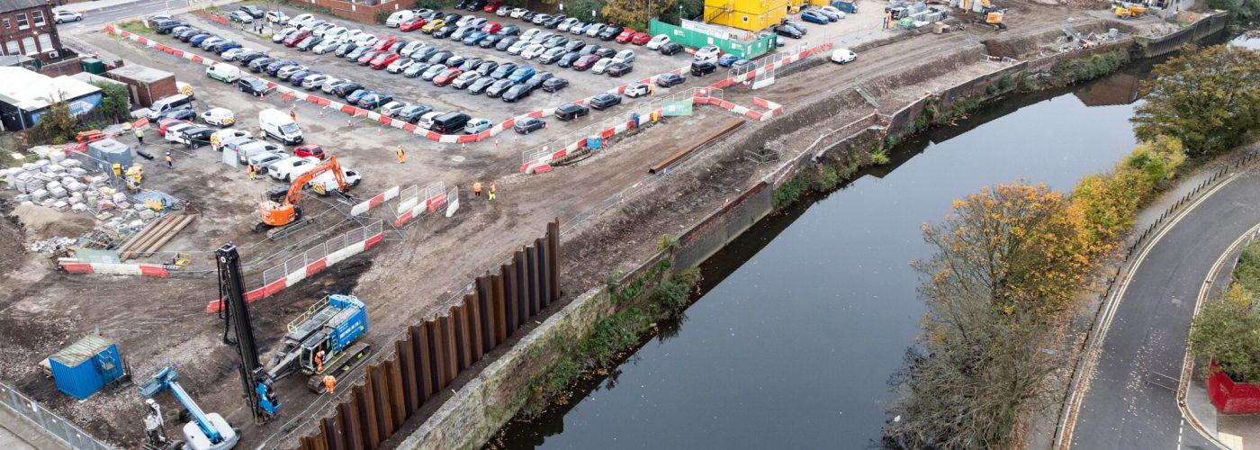 Sheet piling completed on Rotherham Riverside scheme