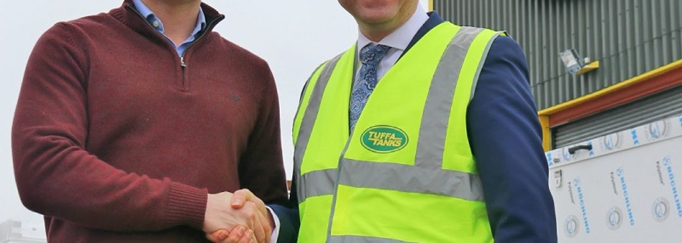Andrew-Griffiths-visits-Tuffa-Tanks-2nd-March-2018-shaking-hands-with-General-Manager-James-Shenton