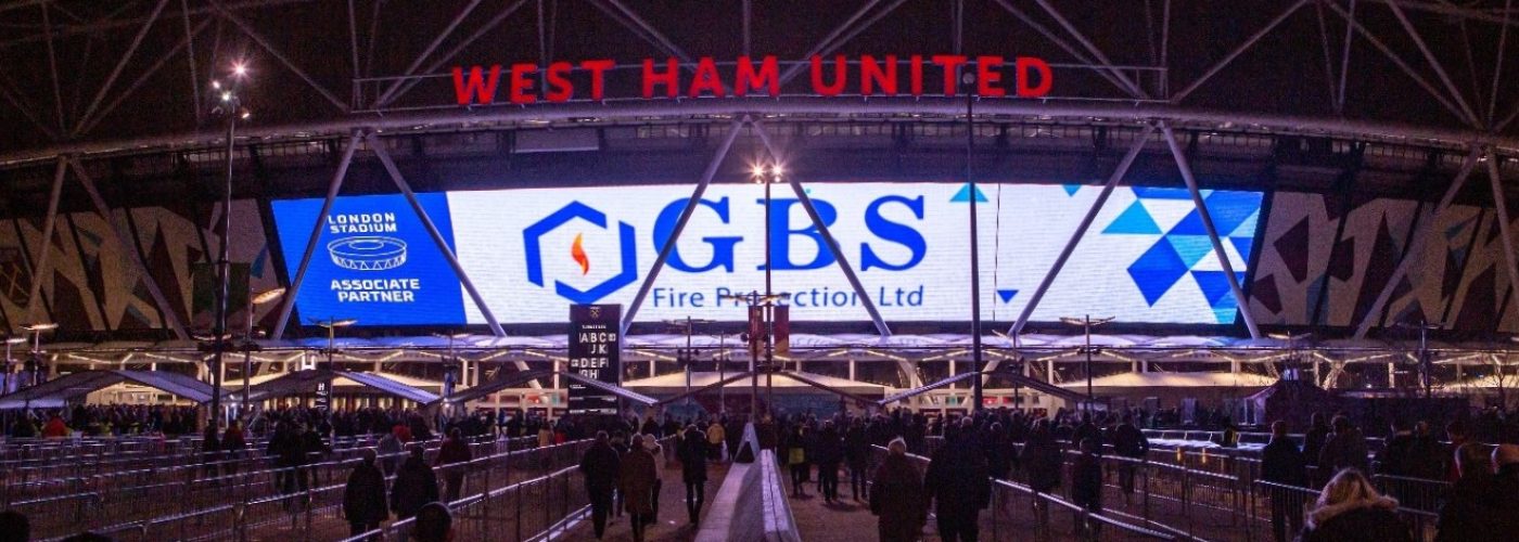 GBS Fire Protection branding lighting up the the London Stadium1
