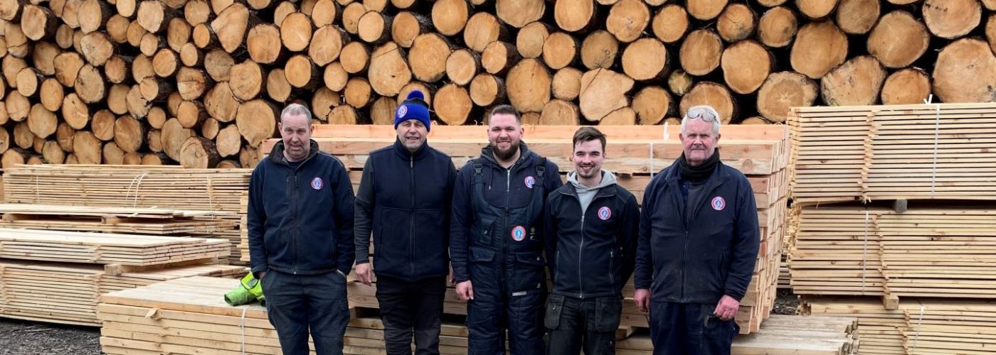 GMG Energy L-R David Greaves, wood processing operator; Malcolm Morrison, MD; Aaron Smith, sawmill manager; Liam Forbes, wood processing operator; Malcolm Nicolson, site manager cropped_smaller (1)