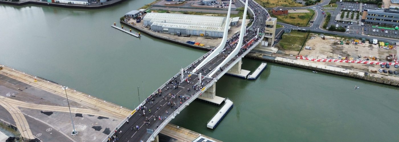 Iconic Gull Wing bridge open