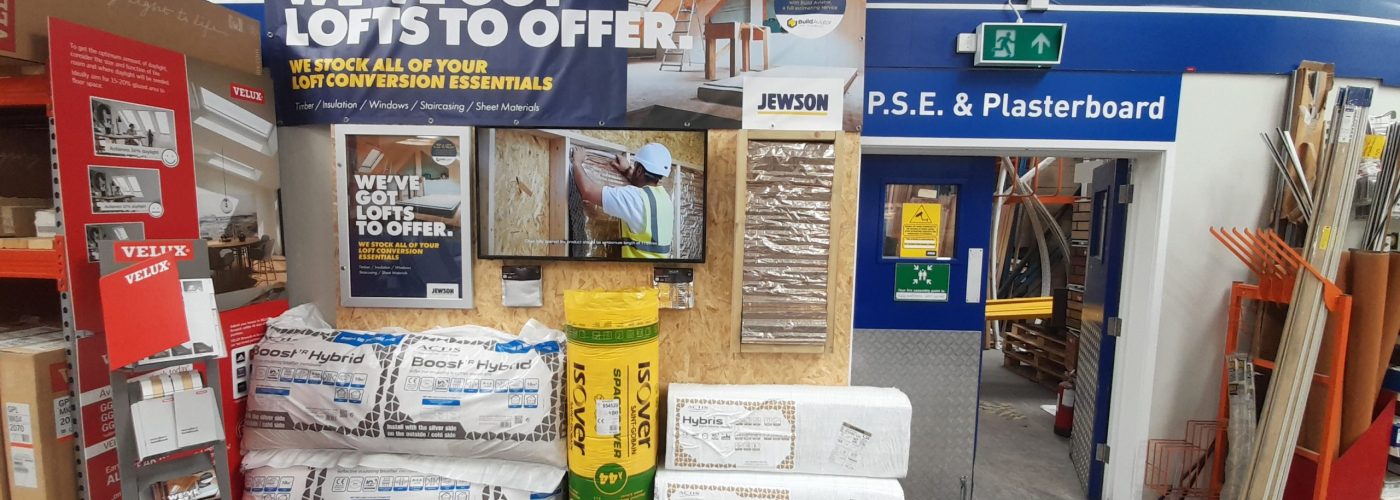 The loft area in Jewson's Leatherhead branch features Actis Hybrid products along with looped screenings of its many one minute ‘how to' videos which show customers how and where to install all four Actis Hybrid products.
