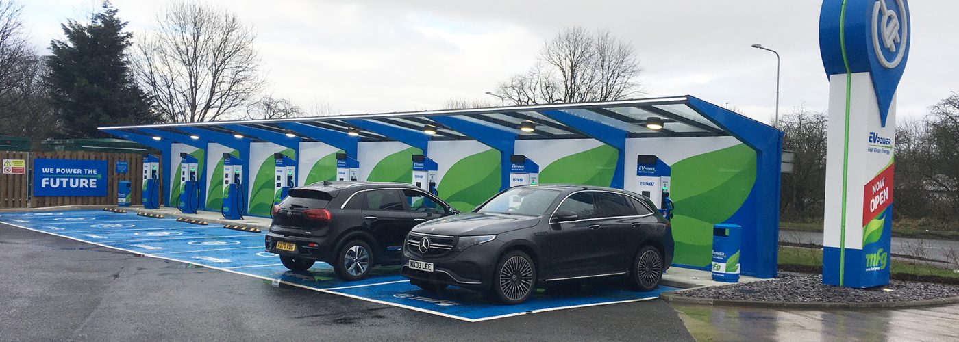 MFGs latest ultra-rapid electric vehicle chargers - installed by Premier Forecourts and Construction in Wigan