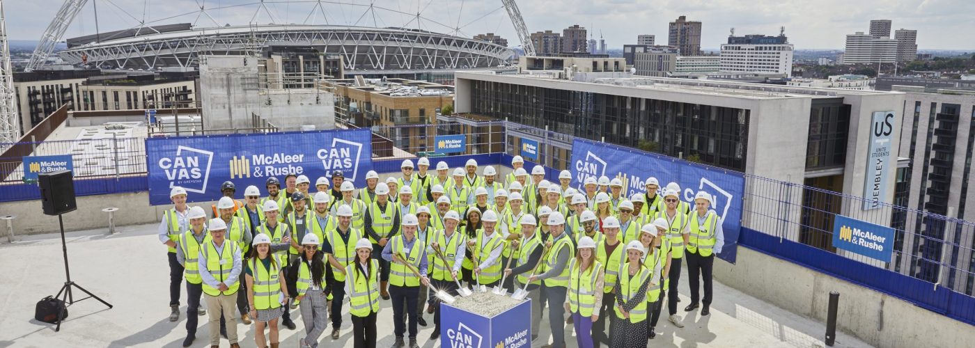 Greystar and Brent Council celebrate structural completion of Wembley Student Accommodation Scheme with construction partners McAleer & Rushe