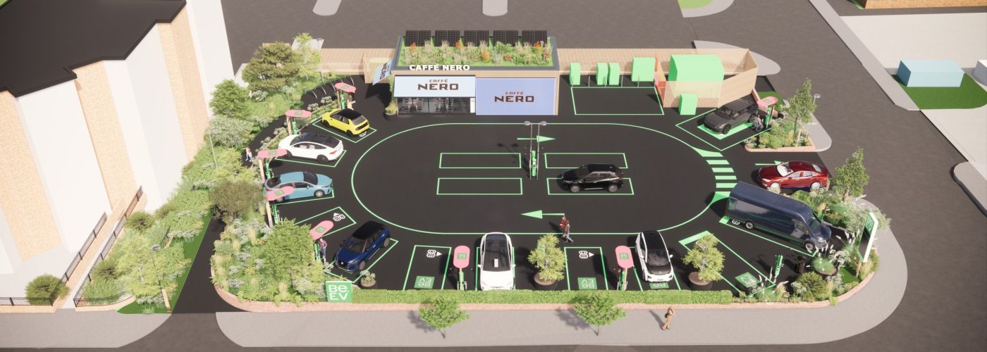 Regeneration revolution - construction begins on EV Charging Oasis, with new Caffè Nero partnership