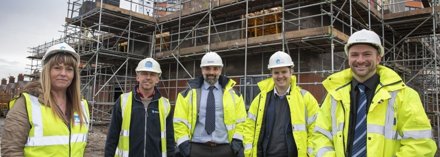 Brenig construction and Wales & West Housing;  Pictured Alison Hammans, WWH, Sean Huxley Brenig project Manager, Howard Vaughan, Brenig, Gary Cook, WWH and Mark Parry Brenig. Picture Mandy Jones