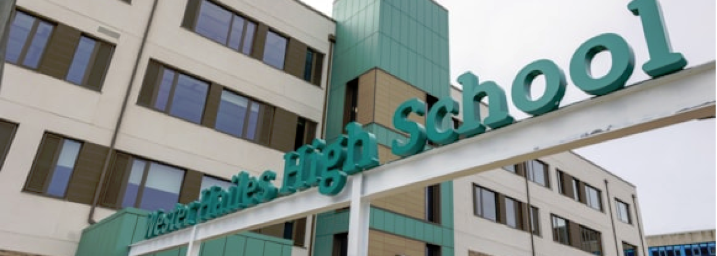 Pupils arrive at new Wester Hailes High School building