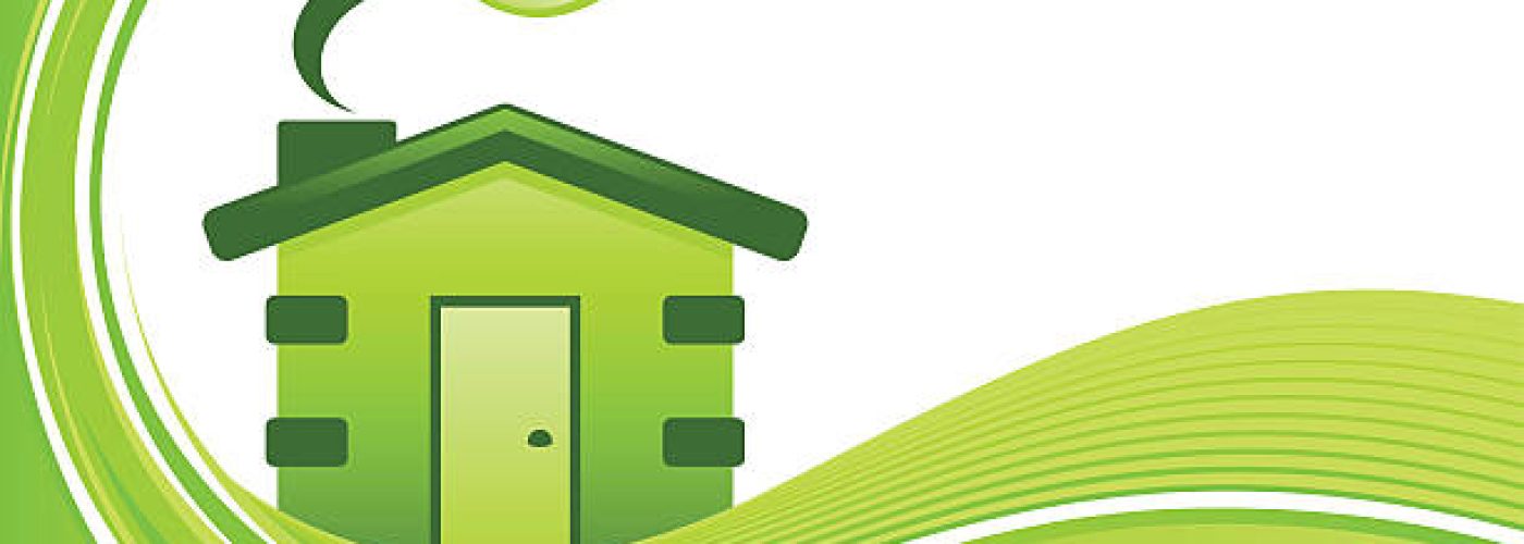 Green home background with copy space, vector illustration.
