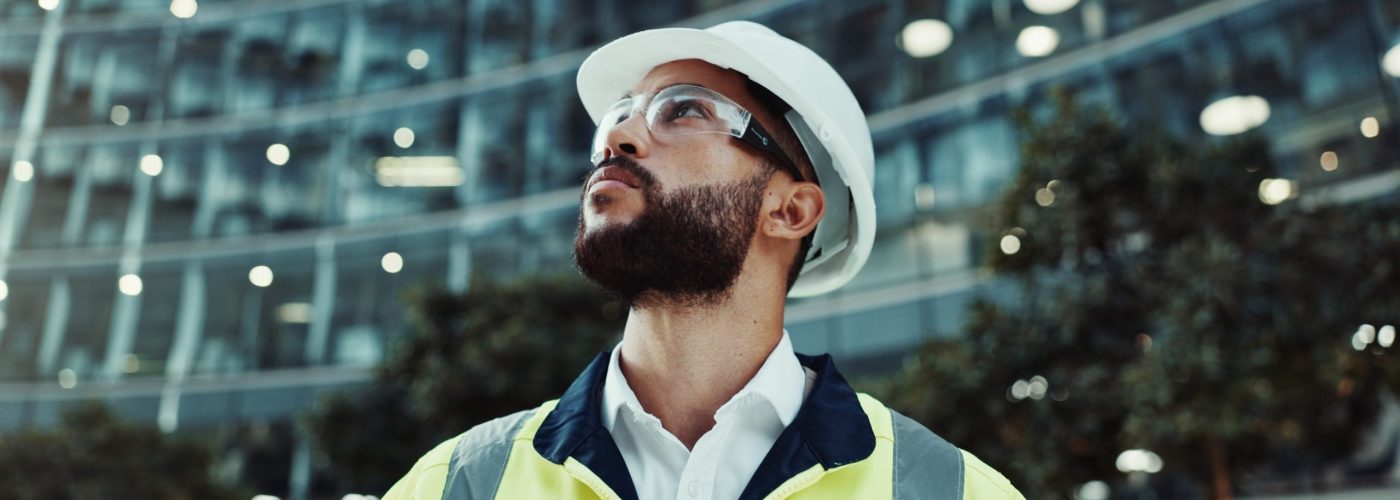 Tablet,,Engineer,Thinking,And,Man,In,City,For,Construction,,Planning